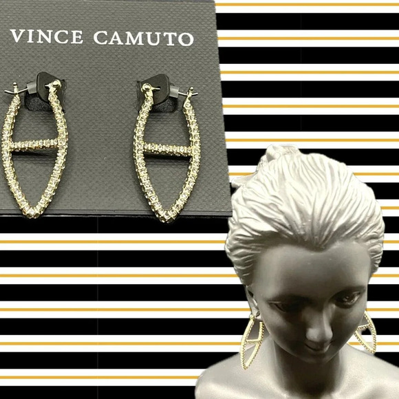 Vincent Camuto Gold-Tone Pave Detail Upside Down Letter A Snap Hinge Earrings - Picture 1 of 3
